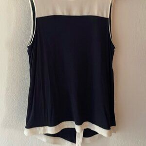 Sleeveless Blouse, Cross Back Design, Navy/White